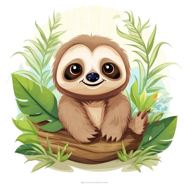 Charming Jungle Hangout A Delightful Vector Illustration of a Joyful Sloth in Kawaii Style