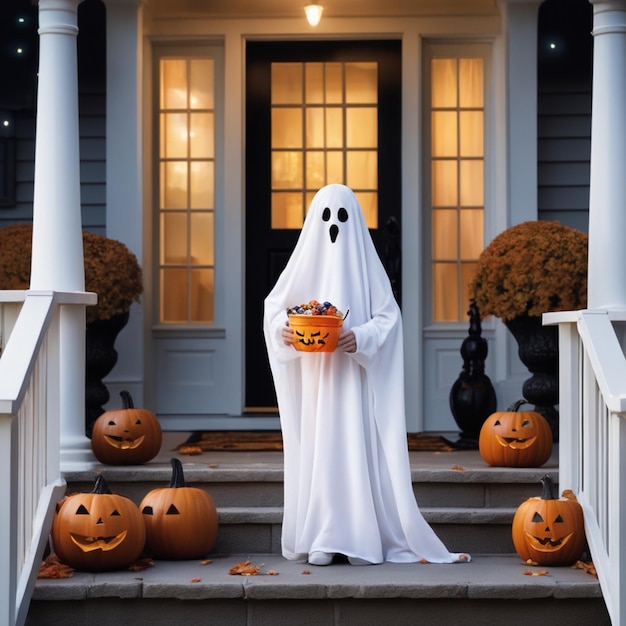 Charming Little Ghost Adorable Child in Ghost Costume for Halloween