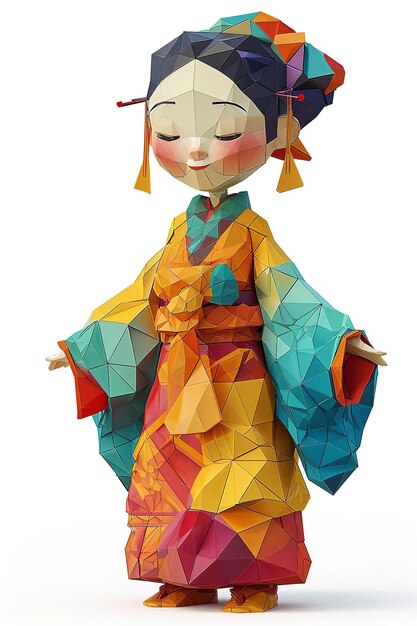 Charming Low poly Asian Garden Character isolated on white background