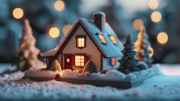 Photo a charming miniature house with a festive christmas tree in front of it perfect for holiday decorations and festivethemed projects