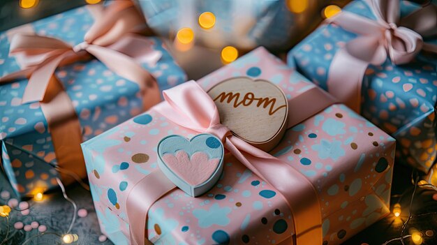 Photo charming mother39s day gifts wrapped with love and sparkling lights