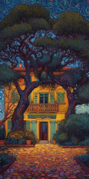 Charming NeoImpressionist Painting of an Old French Country Villa