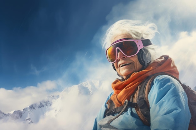 Photo charming old woman ski resort generate ai