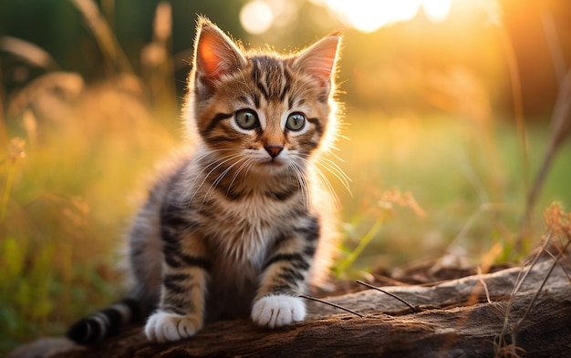 Foto affascinante primo piano all'aperto di un carino gattino