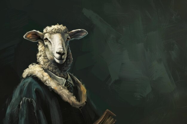 Photo a charming painting depicting a sheep adorned in a bright green coat