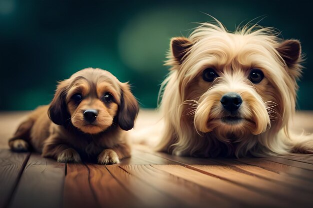 Photo charming pampered pets play side by side looking alert generated