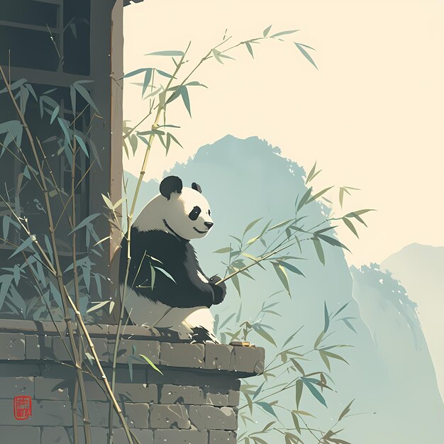 Foto l'affascinante panda in un ambiente tradizionale