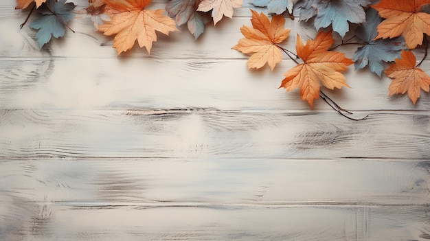 Charming Patina Shabby Chic Background of Beautiful Maple Leaves on Wood