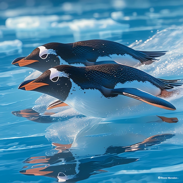 Photo charming penguins enjoying a slide