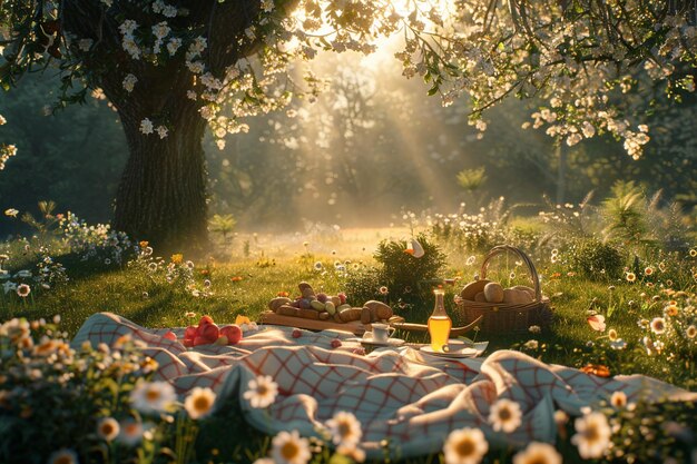 Photo charming picnics in sunlit meadows