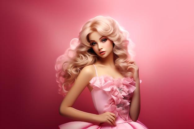 Charming Pink Elegance Barbie Doll Blonde Girl in Stylish Outfit Wallpaper Design