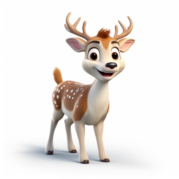 Photo charming pixarstyle animated deer on white background
