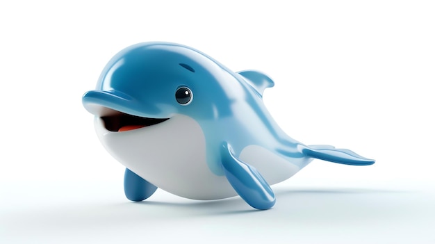 A charming and playful 3D rendering of a cute dolphin floating gracefully on a pristine white background Perfect for adding a touch of whimsy and joy to any design project