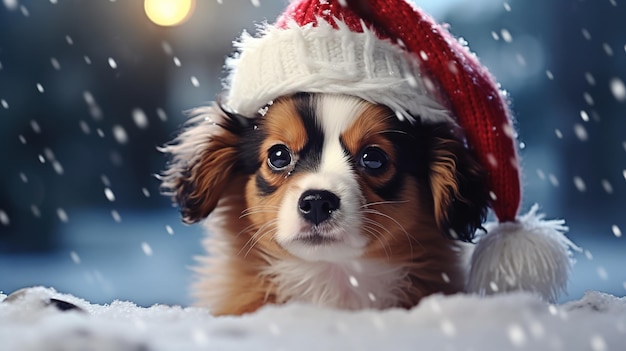 Photo charming puppy in a christmas hat