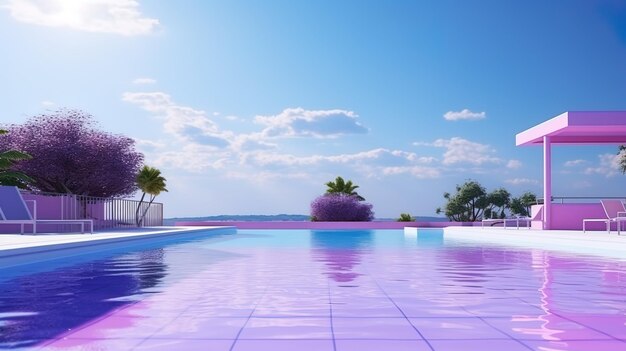 Photo charming purplethemed swimming pool against a bright clear sky