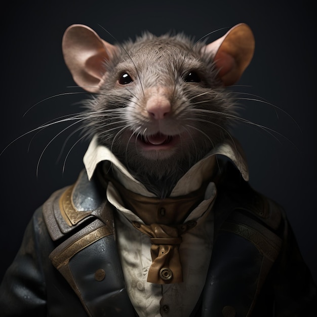 Photo charming rat in costume hyperrealistic dieselpunk illustration