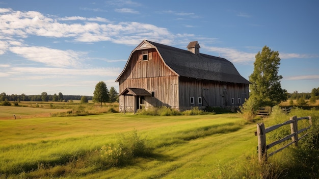 Photo charming rustic barn with a blue sky and green grass _24xjpg