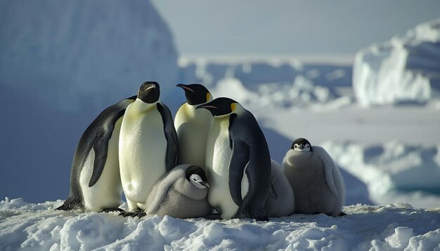 Photo a charming scene of emperor penguins huddled together against the stark