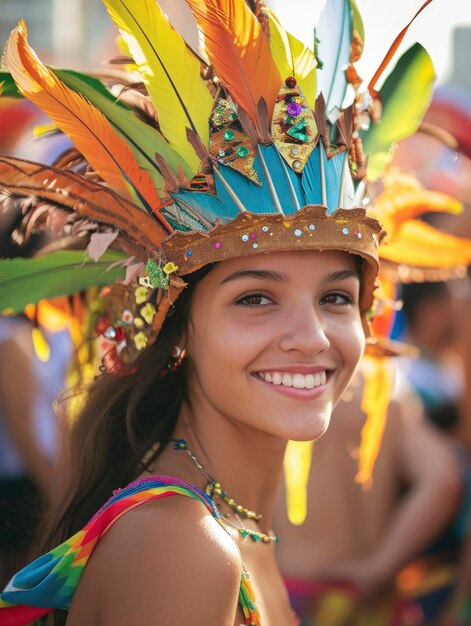 Photo charming sensual young woman carnival participant in rio