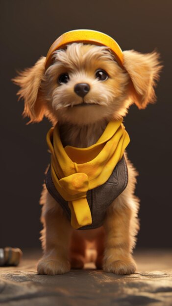 Очаровательный эскиз щенка в желтой бандане в стиле Unreal Engine 5