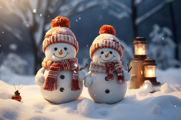 Очаровательный снежный человек возвещает рождественское празднование праздничного настроения