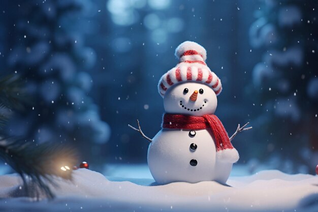 Очаровательный Снежный Человек, стоящий высоко в зимней стране чудес