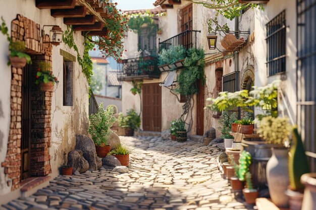 A charming Spanish village with narrow cobblestone