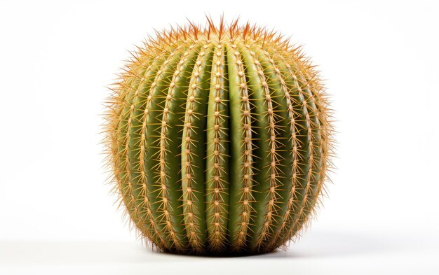 Charming Spherical Barrel Cactus Ferocactus Isolated on White Background