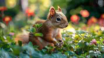 Photo a charming squirrel searching for food in a vibrant park concept nature photography wildlife animals park vibrant colors