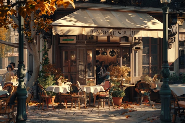 A charming street cafe bustling with happy patron