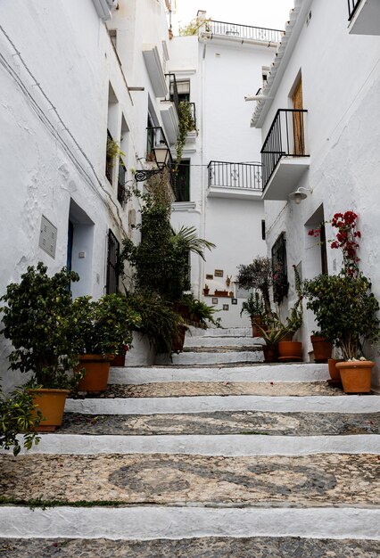 Photo charming street of frigiliana spain with whitewashed steps vertical photo