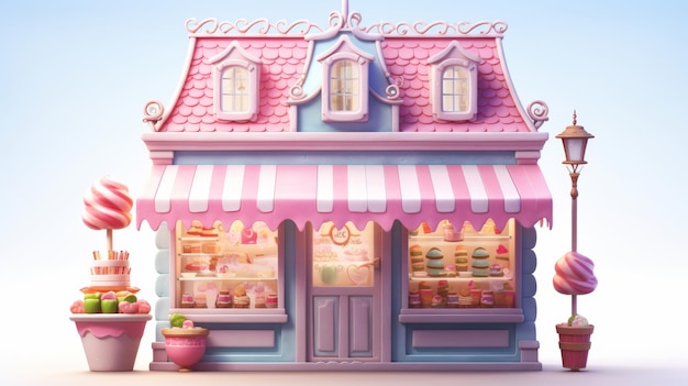 Charming Sweet Shop on White Background