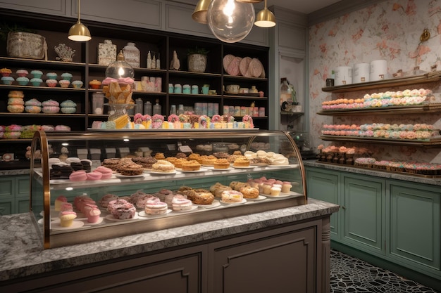 Charming sweet shop with colorful cupcakes and handmade sweets Irresistible aroma generative IA