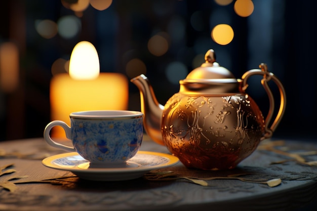 A charming teapot and cup representing warmth and 00000 02