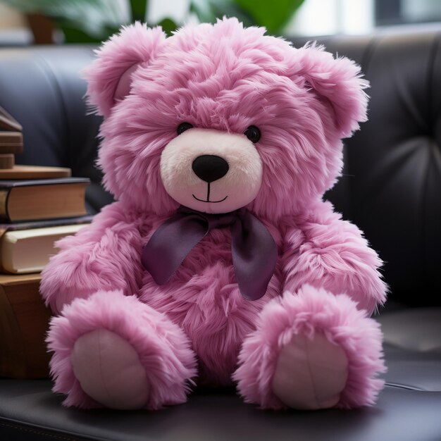 A charming teddy bear set against a vibrant blue background