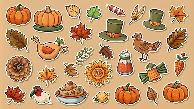Photo charming thanksgiving sticker collection for creative projects for personal use classroom activitie
