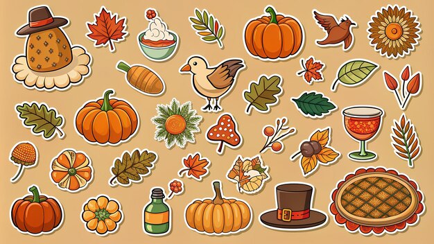 Photo charming thanksgiving sticker collection for creative projects for personal use classroom activitie
