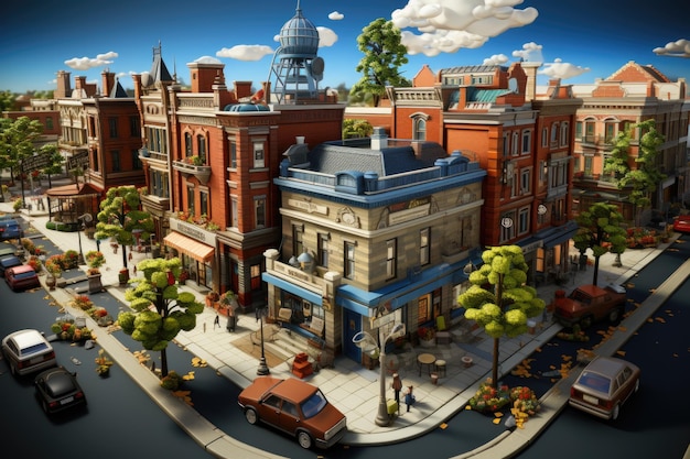 Charming Town A Captivating 3D Render of a Small Town