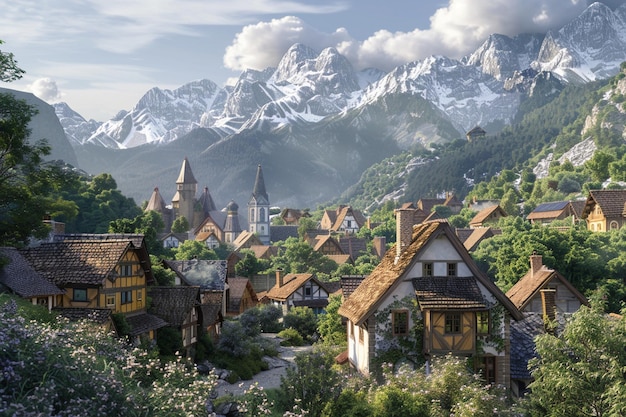 A charming village nestled in the mountains