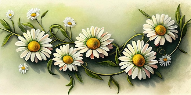 Charming Watercolor Painting of a Daisy Chain in Bright and Bold Colors