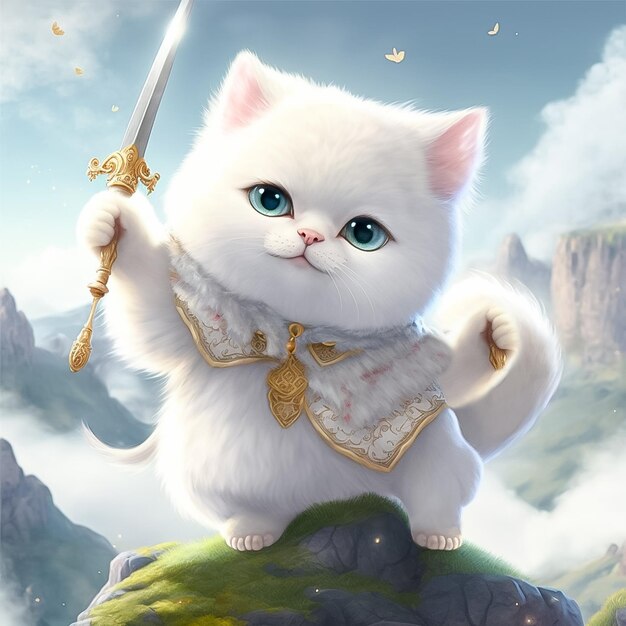 Charming White Fairy and Anthropomorphic Cat AI generated