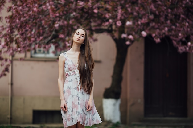 Charming woman in cute dress