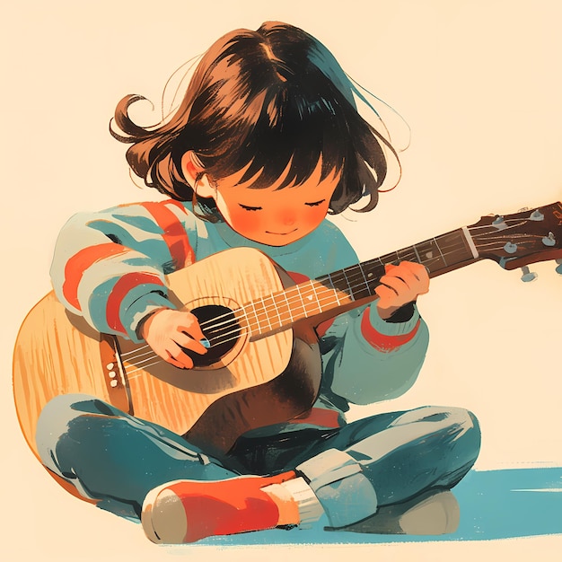 Charming Young Guitarist Playing Song