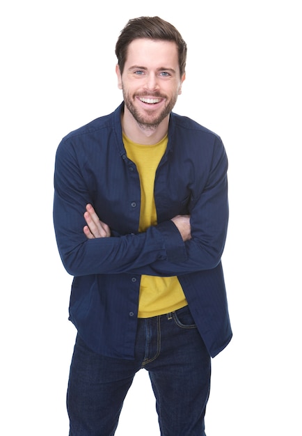 Charming young man with beard smiling