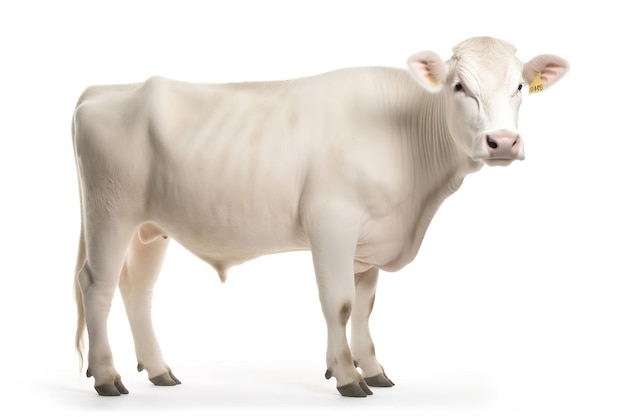 Charolais Cow White Isolated on White Background Generative AI