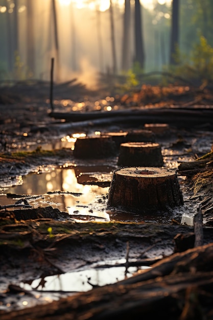 charred tree stumps HD 8K wallpaper Stock Photographic Image