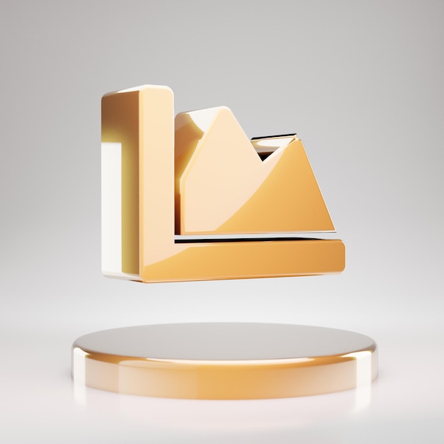 Chart Area icon. Yellow Gold Chart Area symbol on golden podium. 3D rendered Social Media Icon.