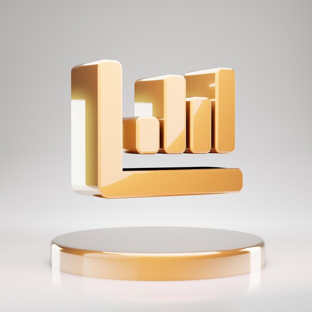 Chart Bar icon. Yellow Gold Chart Bar symbol on golden podium. 3D rendered Social Media Icon.