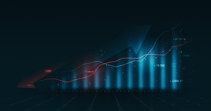 Photo chart of business data graph diagram and growth financial graphic report information on futuristic finance background with stock market economy infographic template.