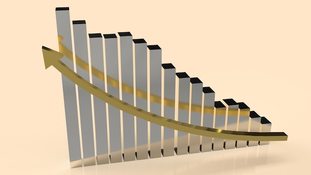 ビジネスコンセプトの3Dレンダリングのチャートと金色の矢印